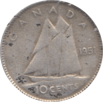 1951 SILVER 10 CENTS CANADA - SILVER WORLD COINS - Cambridgeshire Coins