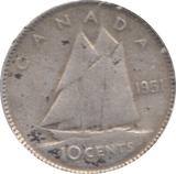 1951 SILVER 10 CENTS CANADA - SILVER WORLD COINS - Cambridgeshire Coins