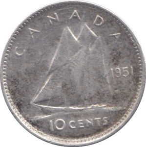 1951 SILVER 10 CENTS CANADA - SILVER WORLD COINS - Cambridgeshire Coins