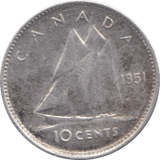 1951 SILVER 10 CENTS CANADA - SILVER WORLD COINS - Cambridgeshire Coins