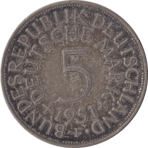 1951 SILVER 5 MARK GERMANY - SILVER WORLD COINS - Cambridgeshire Coins