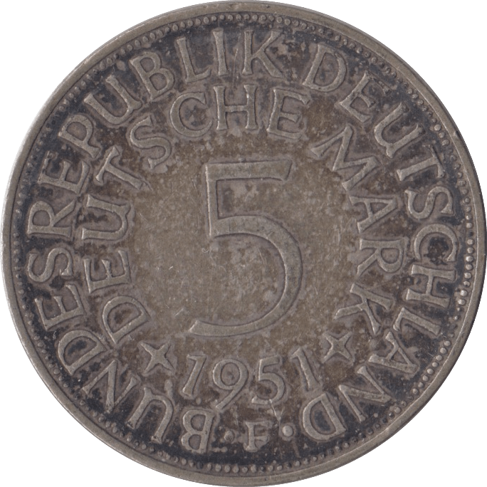 1951 SILVER 5 MARK GERMANY - SILVER WORLD COINS - Cambridgeshire Coins