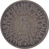 1951 SILVER 5 MARK GERMANY - SILVER WORLD COINS - Cambridgeshire Coins