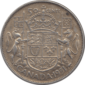 1951 SILVER FIFTY CENTS CANADA - SILVER WORLD COINS - Cambridgeshire Coins
