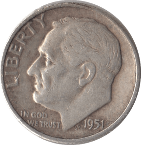 1951 SILVER ONE DIME USA - SILVER WORLD COINS - Cambridgeshire Coins