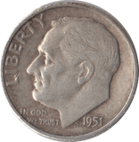 1951 SILVER ONE DIME USA - SILVER WORLD COINS - Cambridgeshire Coins