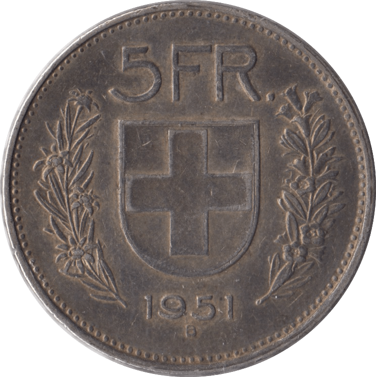 1951 SILVER SWITZERLAND 5 FRANC - SILVER WORLD COINS - Cambridgeshire Coins