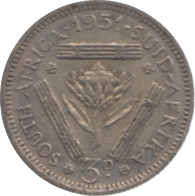 1951 SOUTH AFRICA THREEPENCE - WORLD COINS - Cambridgeshire Coins