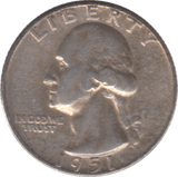 1951 USA SILVER 1/4 DOLLAR - SILVER WORLD COINS - Cambridgeshire Coins