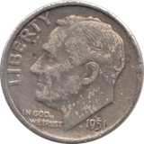 1951 USA SILVER DIME DENVER MINT - SILVER WORLD COINS - Cambridgeshire Coins