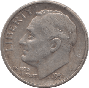 1951 USA SILVER DIME SAN FRANCISCO MINT - SILVER WORLD COINS - Cambridgeshire Coins