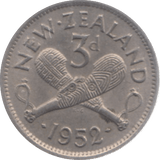1952 NEW ZEALAND THREEPENCE - WORLD COINS - Cambridgeshire Coins