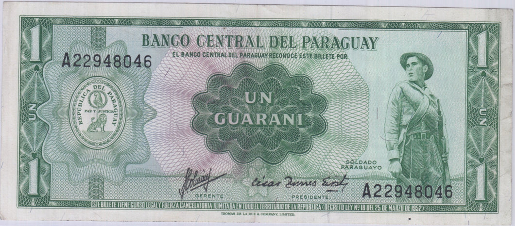 1952 PARAGUAY ONE GUARANI BANKNOTE REF 1458 - World Banknotes - Cambridgeshire Coins