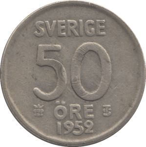 1952 SWEDEN 50 ORE - WORLD COINS - Cambridgeshire Coins