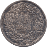1952 SWITZERLAND HALF FRANC - WORLD COINS - Cambridgeshire Coins
