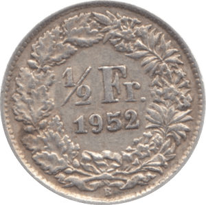 1952 SWITZERLAND SILVER 1/2 FRANC REF 33 - WORLD COINS - Cambridgeshire Coins
