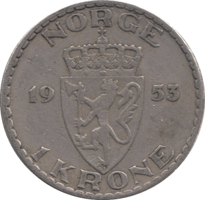 1953 1 KRONE NORWAY - WORLD COINS - Cambridgeshire Coins