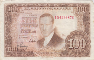 1953 100 PESETAS MADRID BANKNOTE REF 1393 - World Banknotes - Cambridgeshire Coins