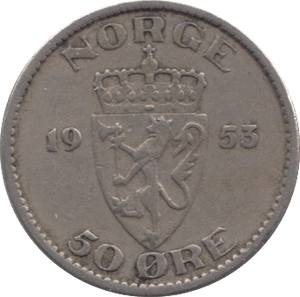 1953 50 ORE NORWAY - WORLD COINS - Cambridgeshire Coins