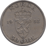 1953 50 ORE NORWAY - WORLD COINS - Cambridgeshire Coins
