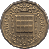 1953 BRASS THREEPENCE ( UNC ) - Threepence - Cambridgeshire Coins