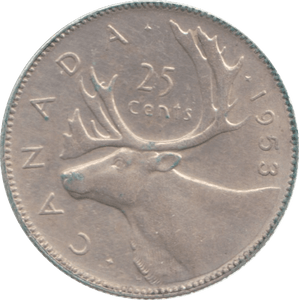 1953 CANADA 25 CENTS - WORLD COINS - Cambridgeshire Coins