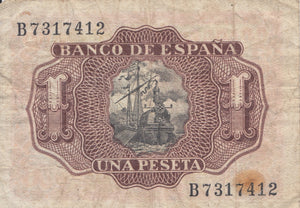 1953 ONE PESETA BANKNOTE SPAIN REF 1191 - World Banknotes - Cambridgeshire Coins