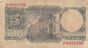 1954 5 PESETAS BANKNOTE SPAIN ( REF 280 ) - World Banknotes - Cambridgeshire Coins