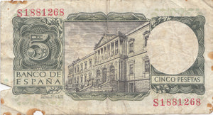 1954 5 PESETAS BANKNOTE SPAIN REF 928 - World Banknotes - Cambridgeshire Coins