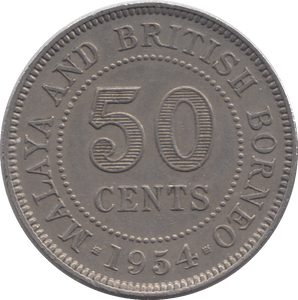 1954 50 CENTS BRITISH BORNEO - WORLD COINS - Cambridgeshire Coins