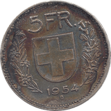 1954 SILVER 5 FRANC SWITZERLAND B - SILVER WORLD COINS - Cambridgeshire Coins