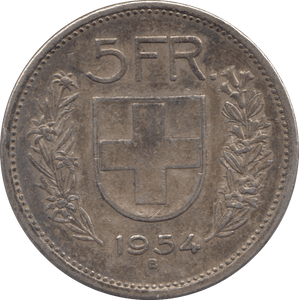 1954 SILVER 5 FRANC SWITZERLAND - SILVER WORLD COINS - Cambridgeshire Coins
