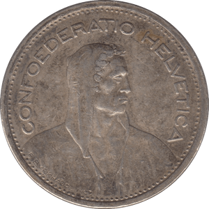 1954 SILVER 5 FRANC SWITZERLAND - SILVER WORLD COINS - Cambridgeshire Coins