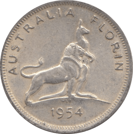 1954 SILVER ONE FLORIN AUSTRALIA - SILVER WORLD COINS - Cambridgeshire Coins