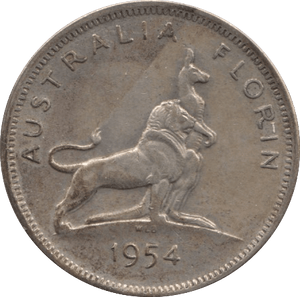 1954 SILVER ONE FLORIN AUSTRALIA - SILVER WORLD COINS - Cambridgeshire Coins