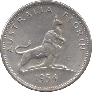 1954 SILVER ONE FLORIN AUSTRALIA - SILVER WORLD COINS - Cambridgeshire Coins