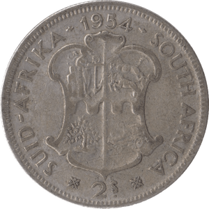 1954 SILVER SOUTH AFRICAN 2 SHILLINGS - SILVER WORLD COINS - Cambridgeshire Coins