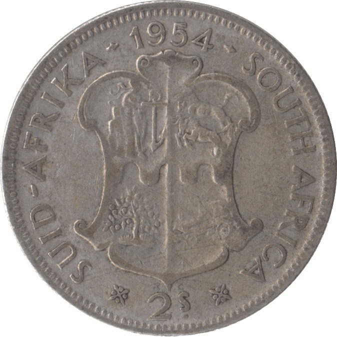 1954 SILVER SOUTH AFRICAN 2 SHILLINGS - SILVER WORLD COINS - Cambridgeshire Coins