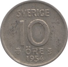 1954 TEN ORE SWEDEN - WORLD COINS - Cambridgeshire Coins