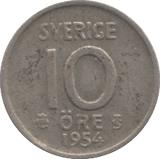1954 TEN ORE SWEDEN - WORLD COINS - Cambridgeshire Coins