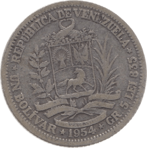 1954 Venezuela One Bolivar - WORLD COINS - Cambridgeshire Coins