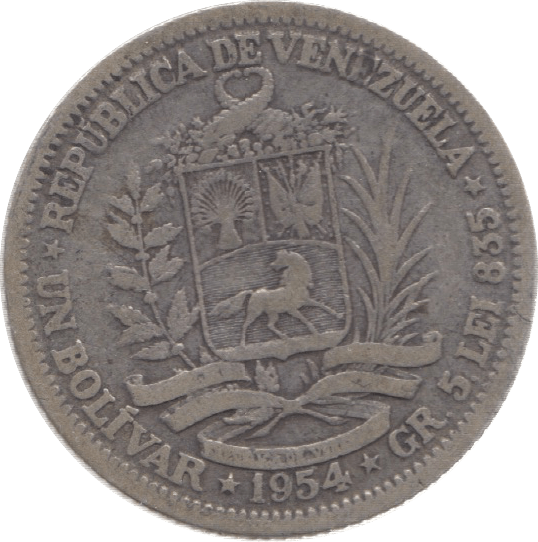 1954 Venezuela One Bolivar - WORLD COINS - Cambridgeshire Coins