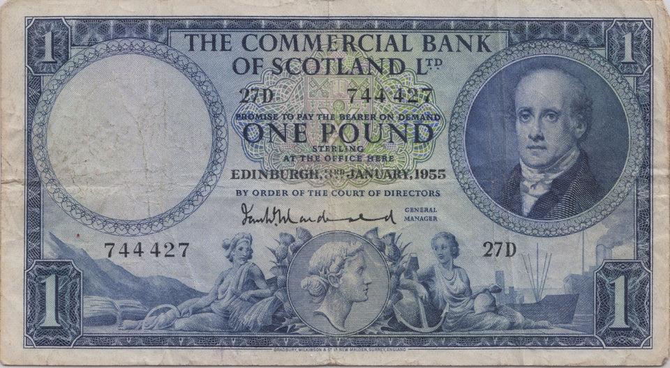1955 £1 THE COMMERCIAL BANK OF SCOTLAND BANKNOTE SCOT-53 - SCOTTISH BANKNOTES - Cambridgeshire Coins