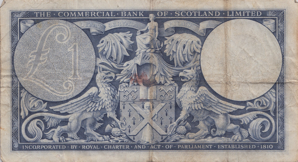 1955 £1 THE COMMERCIAL BANK OF SCOTLAND BANKNOTE SCOT-53 - SCOTTISH BANKNOTES - Cambridgeshire Coins