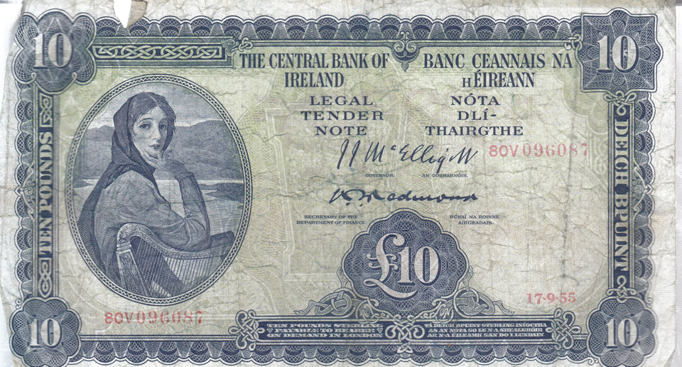 1955 £10 CENTRAL BANK OF IRELAND IRELAND BANKNOTE REF 109 - Irish Banknotes - Cambridgeshire Coins