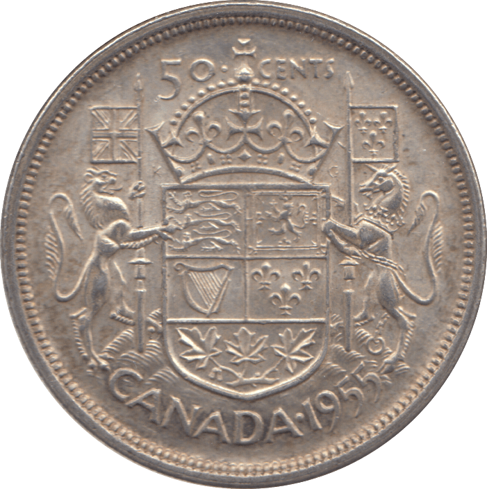 1955 SILVER FIFTY CENTS CANADA - WORLD SILVER COINS - Cambridgeshire Coins