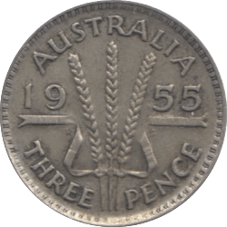 1955 SILVER THREE PENCE AUSTRALIA - SILVER WORLD COINS - Cambridgeshire Coins
