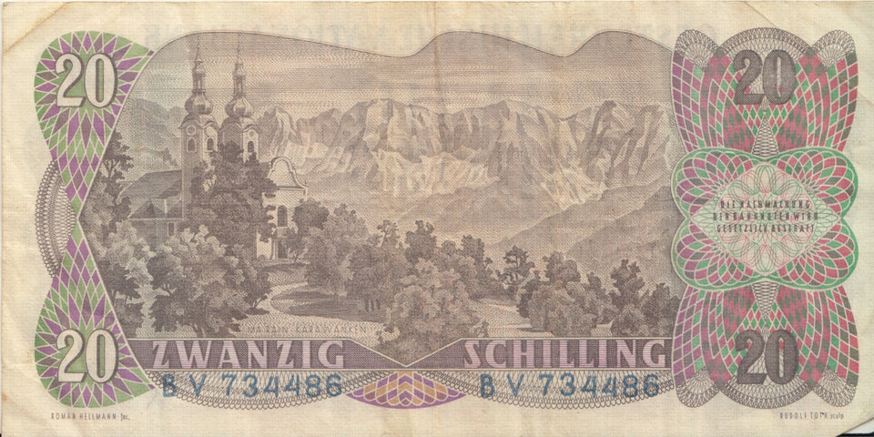 1956 BANK OF AUSTRIA 20 SHILLINGS BANKNOTE REF 1287 - World Banknotes - Cambridgeshire Coins