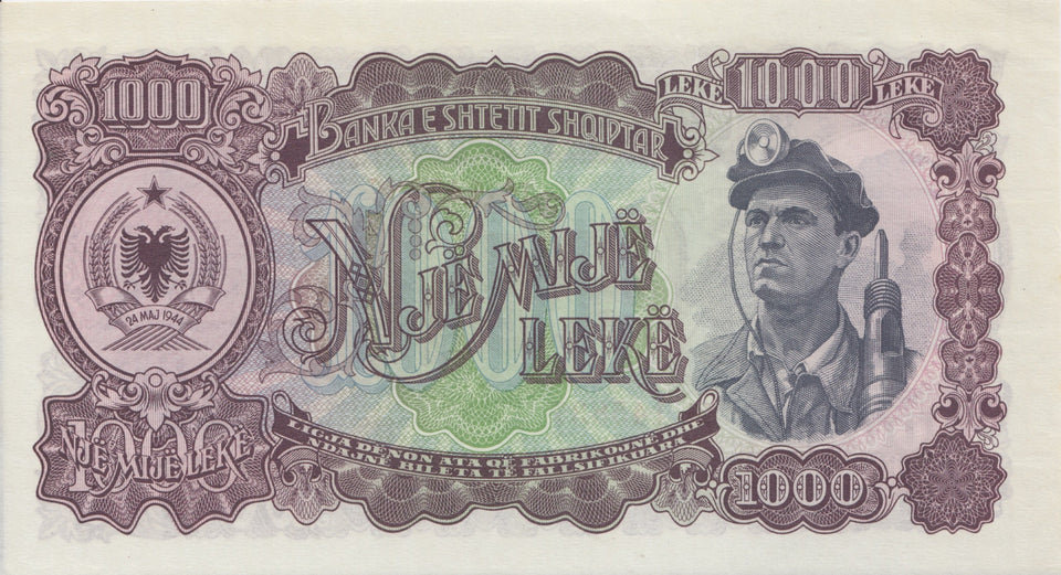 1957 1000 LEKE BANKNOTE ALBANIA REF 506 - World Banknotes - Cambridgeshire Coins