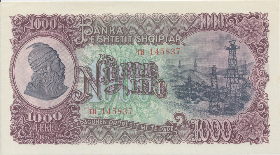 1957 1000 LEKE BANKNOTE ALBANIA REF 506 - World Banknotes - Cambridgeshire Coins